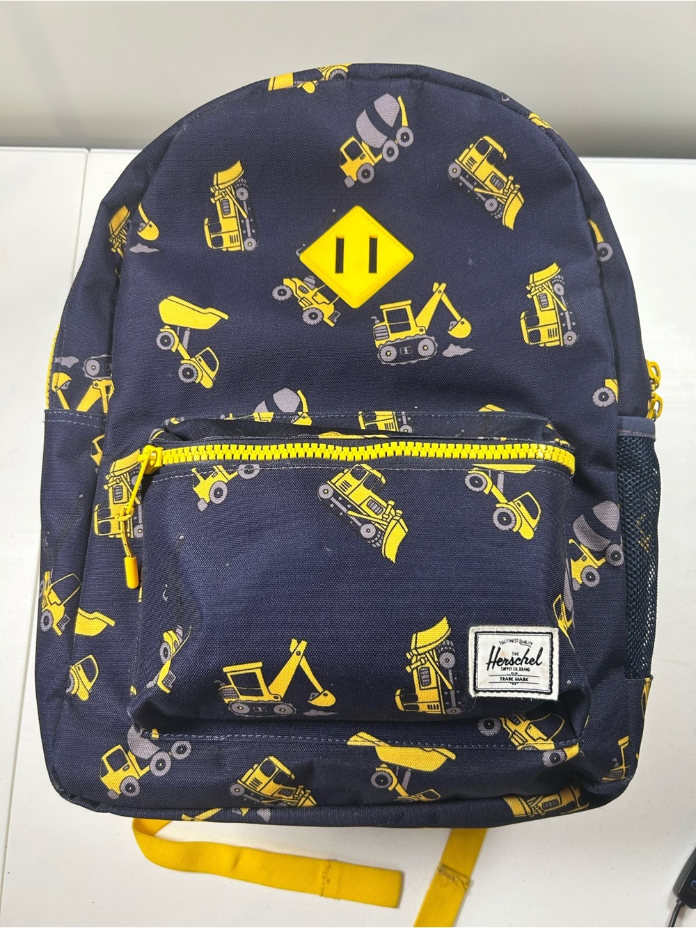Herschel Supply Company Navy Backpack with Yellow Construction Print